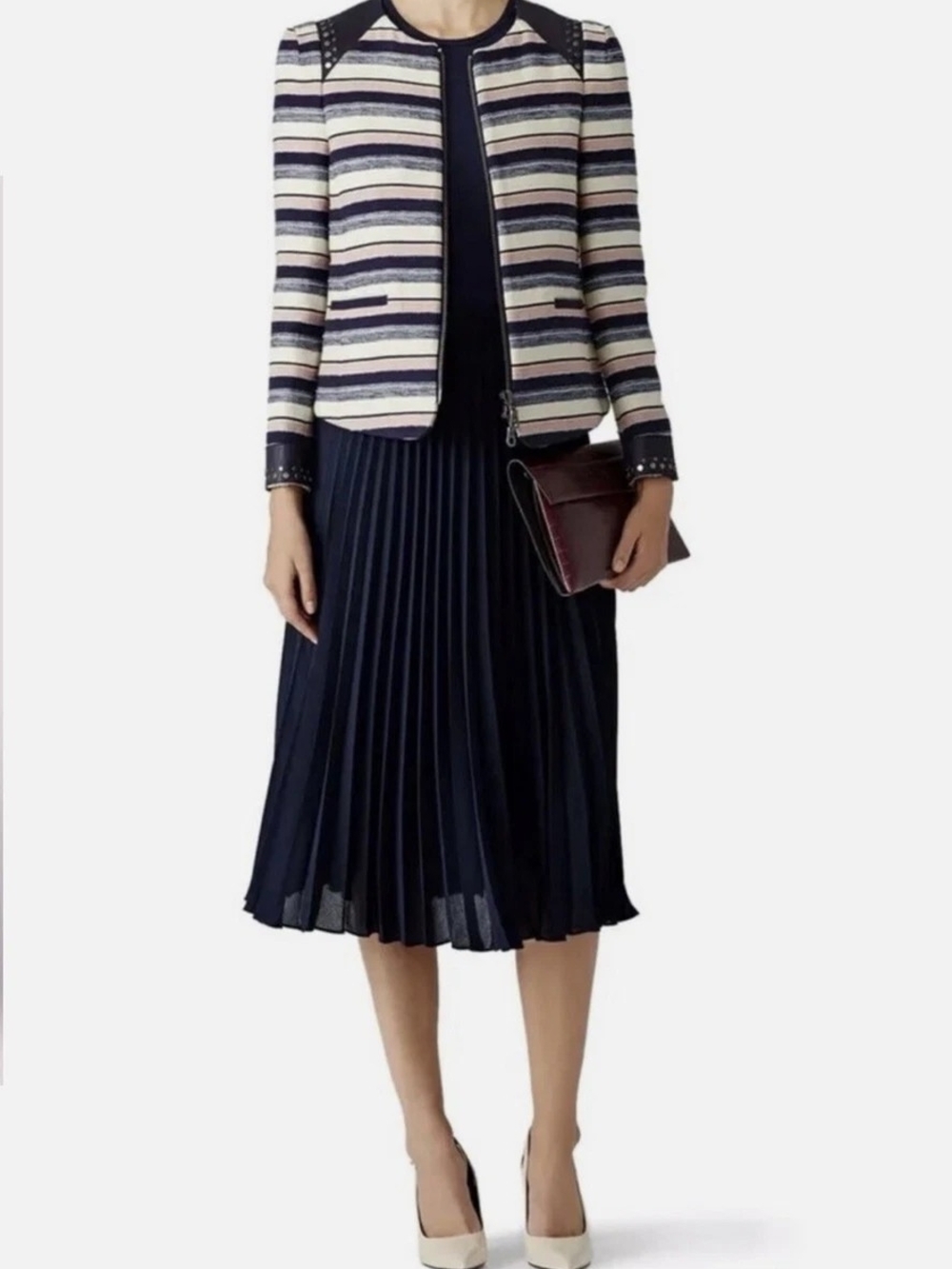 Navy Pleated Midi Skirt - Classic Women's Skirt